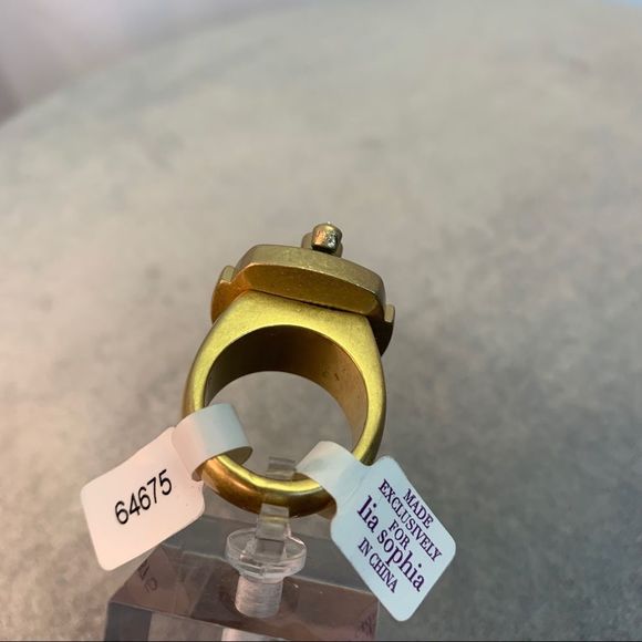 Lia Sophia NWT mint green gold tone Swarovski overlay ring size 7 - Picture 7 of 8